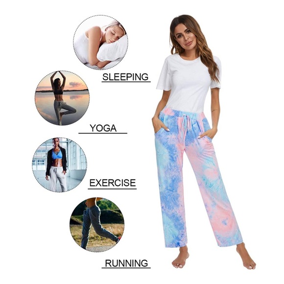 Pink & Blue Tye Dye Butter Soft Drawstring Lounge Sweatpants Pajama Comfy - Picture 9 of 13